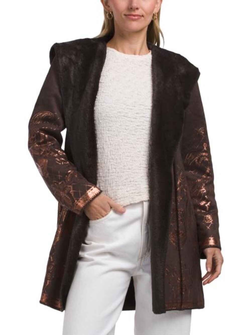 JOHNNY WAS Lasei Faux Suede Faux Fur Coat
